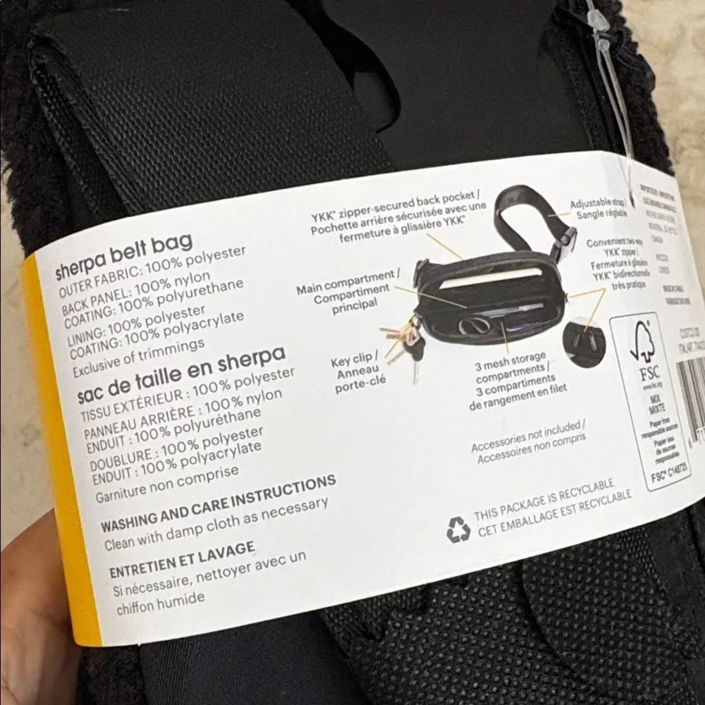 NWT Lolë Unisex Black Sherpa Belt Bag - Picture 4 of 5